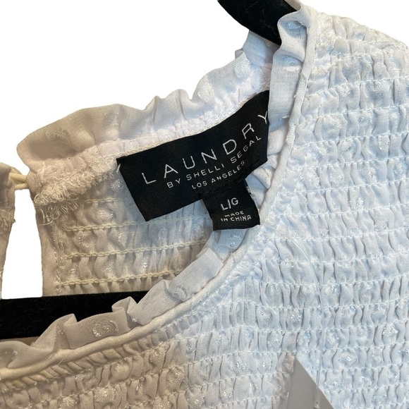 Laundry by Shelli Segal Smocked Top Blouse White Large New - Picture 3 of 7